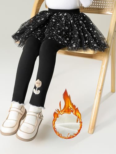 Girls Warm Fleece Lined Skirt Leggings Star & Snowflake Net Skirt Smile Embroidery Cotton Spandex Tights Pants 2-10 Years2