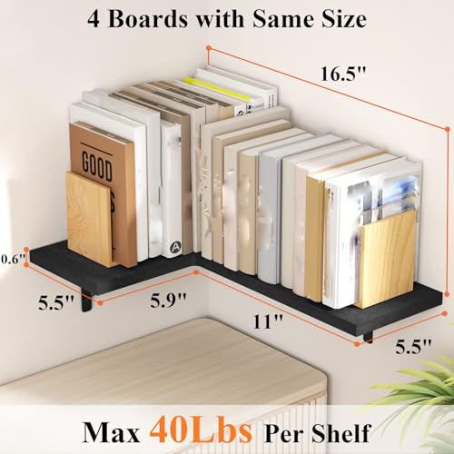 Love-KANKEI-Corner-Wall-Shelf-Set-of-4Solid-WoodBracket165x-11Black-Easy-to-InstallFloating-Wall-Shelves40-LbsshelfFor-Bedroom-Living-Room-Bathroom-Kitchen-OfficeStorage-DisplayWall-Decor