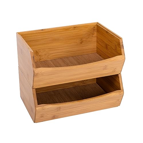 Seville Classics Bamboo Premium Organizer Storage Bins for Kitchen Silverware, Pantry, Closet, Office Desk, Pens, Utensils, Makeup, K Cup, Bamboo, Stackable Bin Set (2 Piece) - Image 3