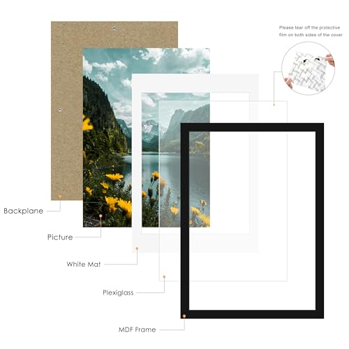 Picrit 14x20 Picture Frame 3 Pack, Black Poster Frame, Display Poster 12 x 16 with Mat or 14 x 20 without Mat for Horizontal or Vertical Wall Mounting