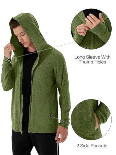 Image of Mens UPF 50+ UV Full Zip Sun Protection Hoodie Jacket With Thumb holes Cooling Lightweight Fishing Hiking Cooling Shirts men