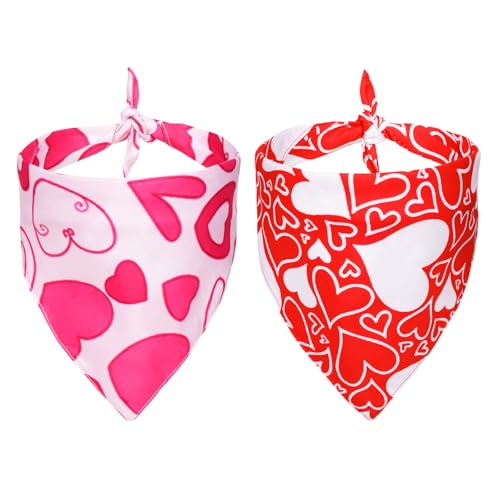 Nfvjfxz 2Pcs Heart Dog Bandana Large Reversible Pet Scarf Red Pink Heart Pattern Triangle Bandanas for Medium Large Dogs Soft for Wedding Valentines Party Photo Props