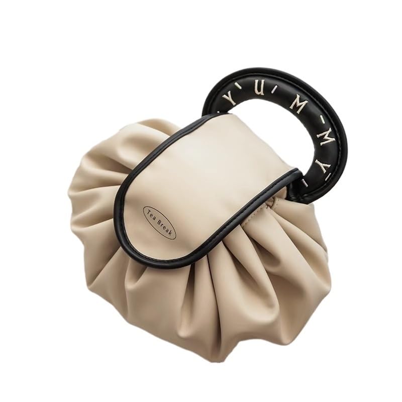 Trousse de Maquillage Portable Beige : Sac Rangement Cosmétique Pliable avec Poignée Chic