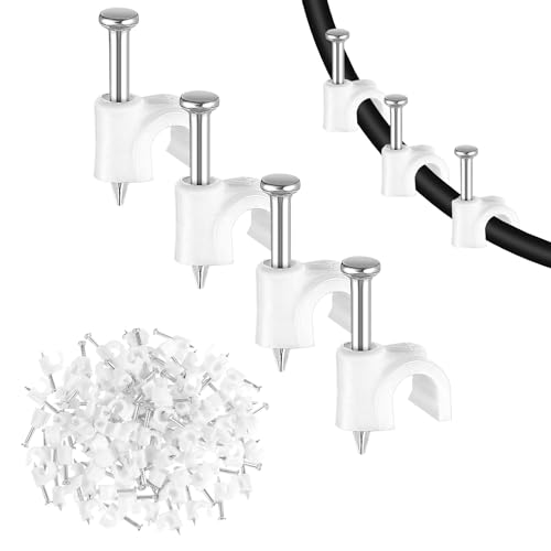 Andibro 100-pack Cable Clips with Steel Nails, 4mm Wire Wall Clips Cable Clips Nail Cable Wire Cord Management Clips for Wire Ethernet Cable, Telephone Cable, Home Desk TV Wire, Computer(4mm)