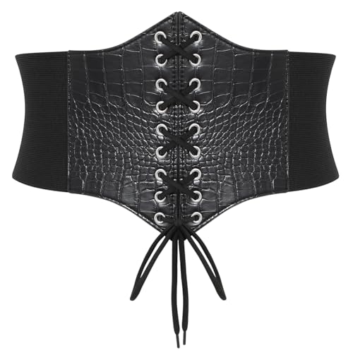 Corset Belt for Women Lace Up Elastic Leather Waist Corset Tied Waspie Belt for Renaissance Pirate Halloween Costume