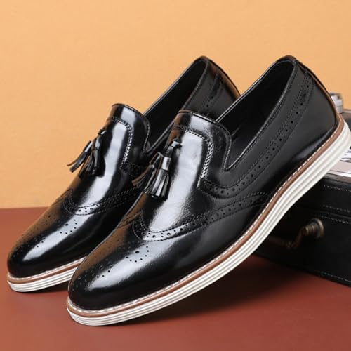 Men's Tassel Brogue Leather Dress Loafers,Fashion Hand Stitching Wingtip Slip On Breathable Comfortable Party Business Formal Shoes3