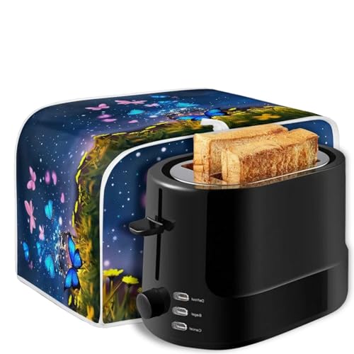 Image of Talayituse Butterfly Heart Flower Print 2 Slice Toaster Covers Dust Protection Bread Maker Covers Toaster Oven Cloth Cover Kitchen Accessories Washable Appliance Cover with Handle