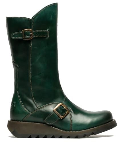 Fly Womens Green MES 2 Wedge Heel Buckle Mid-Calf Leather Zip Platform Boots