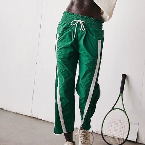 Casual Wide Leg Pants Woman Drawstring Elastic Waist High Rise Strip Flowy Long Lounge Trousers with Pockets4