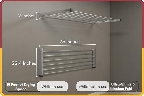 Image of Amiraj Heavy Duty Stainless Steel Wall Mounted Clothes Drying Rack | Foldable & Space Saving Cloth Dryer Stand for Balcony, Laundry & Bathroom | Rust-Free Laundry Rack (3 Feet, 6 Pipe)