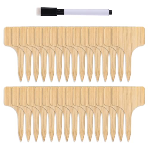 IDNVFY 30 Piezas De Plantas De Madera Y 1 Marcador para Escribir Letreros De Jardín, Insertos Creativos De Tarjetas De Plantas, Requisitos De Jardín.