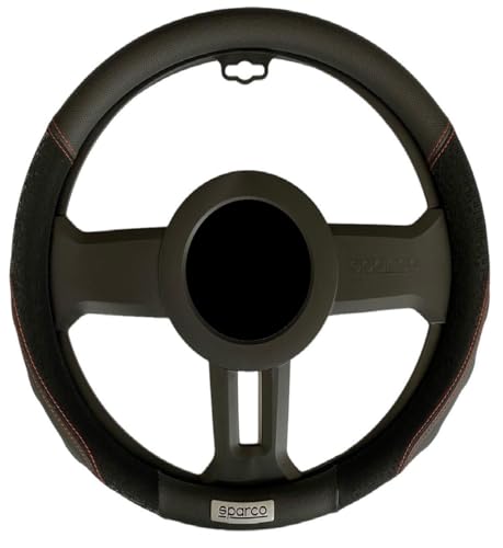 Funda Protectora para Volante de 38 cm, Neopreno Antideslizante, Suave, Ergonómica, Deportiva, Cómoda, Sparco, Negro con Costura Roja