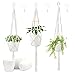 KINGLAKE Set di fioriere in 3 pezzi include 3Pz 16.5 cm vasi da appendere esterno in plastica bianca e 3 corde di cotone per appendere vasi di fiori e 3 ganci a vite