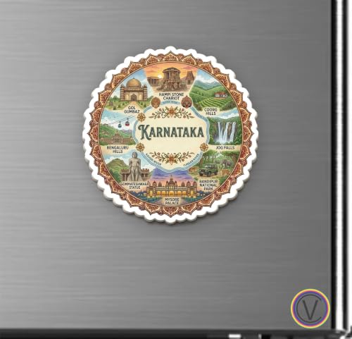 Image of Karnataka Textured Finish Acrylic Fridge Magnet - UV Texture Printed, Stylish Multicolor Magnet for Fridge, Wardrobe & Metal Surfaces, Pack of 1 (Karnataka 3)