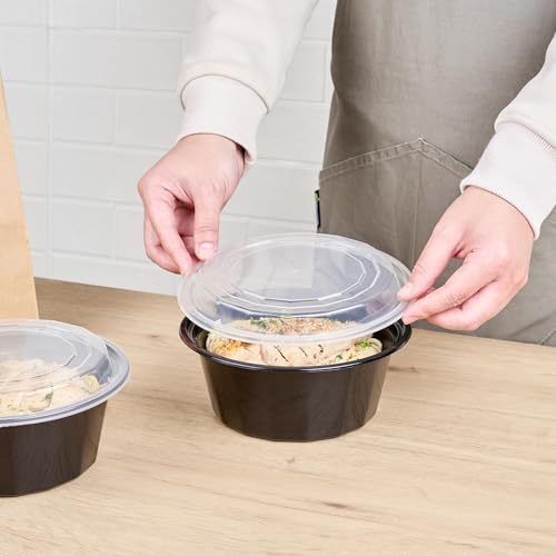 Restaurantware Asporto 32 Ounce To Go Boxes 100 Microwavable Take Out Food Containers - Clear Plastic Lids Included Do Not Contain BPA Black Plastic Catering Food Containers Disposable Round by Restaurantware - Image 5