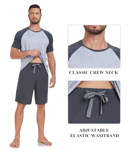 CF Men's Pajama Sets Bamboo Rayon Sleepwear Summer Pjs Short Sleeve Top & Pajama Shorts Lightweight Loungewear with Pockets3