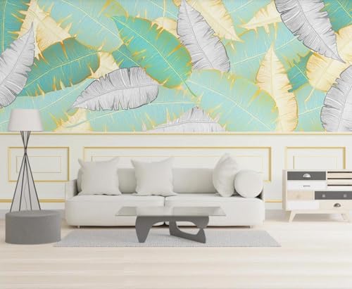 Papier peint panoramique géométrie feuille d'or 3D 350x250cm