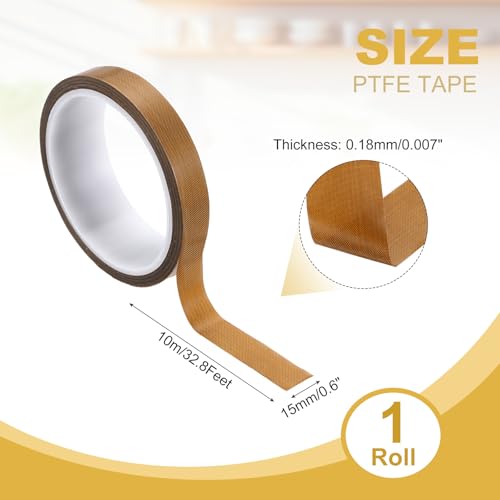 Image of PATIKIL High Temperature PTFE Tape 9 /16 Inch x 33 Feet, PTFE Coated Fiberglass Adhesive Tape for Vacuum Sealer Machines Hand-Impulse Sealers Insulation, Brown