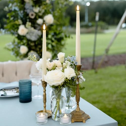 Image of Rhytsing 11.4 inch Flameless Taper Candles with Timer Function, Battery Operated Dinner Tall Candlestick Rustic Wax, Warm White LED, 2 Remotes Included - Set of 6 (Ivory)
