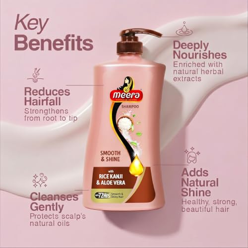 Image of Meera Smooth & Shine Shampoo with Rice Kanji & Aloe Vera | Up to 72 Hours Smooth & Shiny Hair | Nourishes & Softens Hair | Suitable for Men & Women | 1000ml