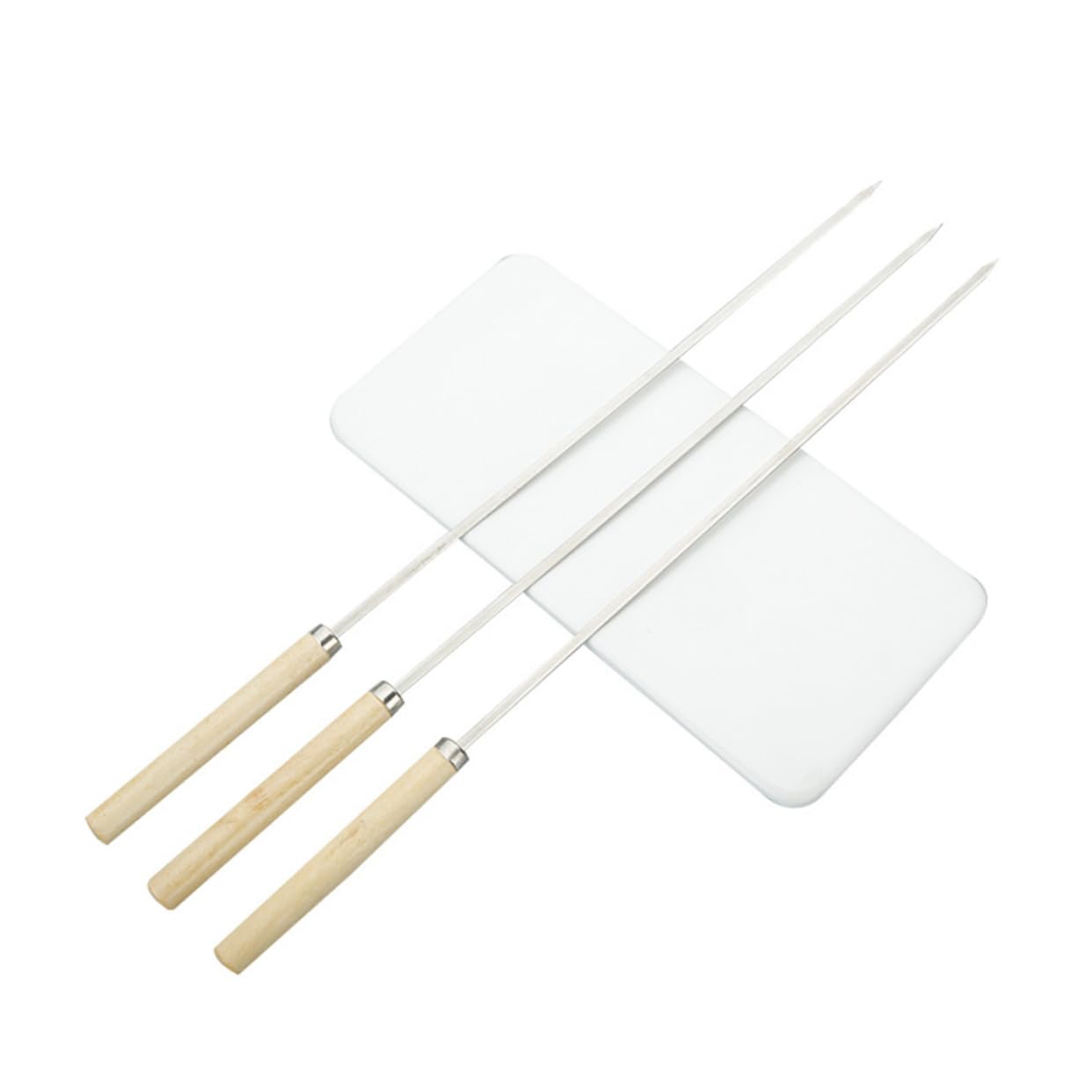 Happyyami 50pcs Stainless Steel Barbecue Forks Wooden Handles Thickened Skewers for Meat Vegetables and Corn Portable Bbq Needles for Outdoor Cooking and Grilling Supplies