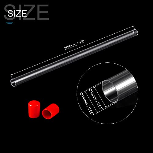 Image of PATIKIL Clear Rigid Tube Round Plastic Tubing with Red Rubber Caps Polycarbonate Water Pipe, 305mm / 12 Inch Length, 13mmx14mm /0.51 inchx0.55 inch, 1 Set