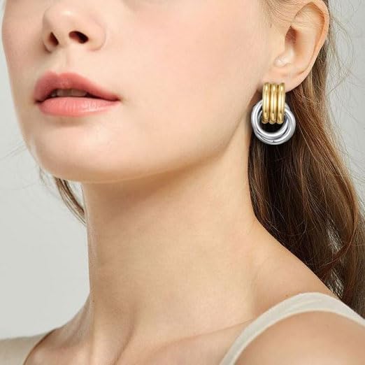 14K Gold Plated Knot Earrings for Women Gold Silver Earrings Heart Link Drop Dangle Earring Chunky Golden Knotted Statement Jewelry - Image 8