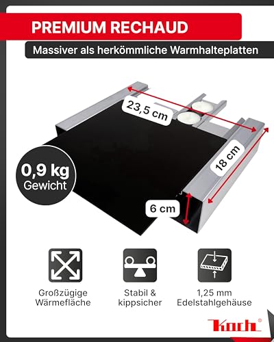 Foto von Koch #02 Hochwertiges Edelstahl Rechaud/Stövchen mit eloxierter Wärmeplatte und flexiblem Teelichtauszug für 2 Teelichter - 0,9 KG - Warmhalteplatte Speisenwärmer Tellerwärmer Made in Germany