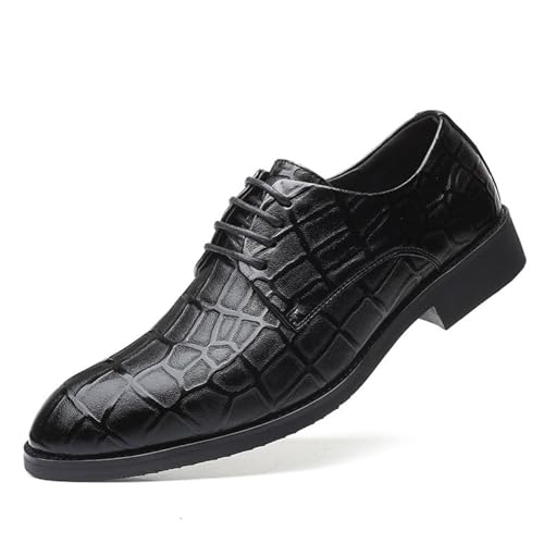 YZABEL Men's Polishing Leather Lace-Up Chunky Heels Oxfords Lug Sole Shoes Comfortable Non-Slip Dress Sneakers Soft Derby Shoe for Working Driving Black