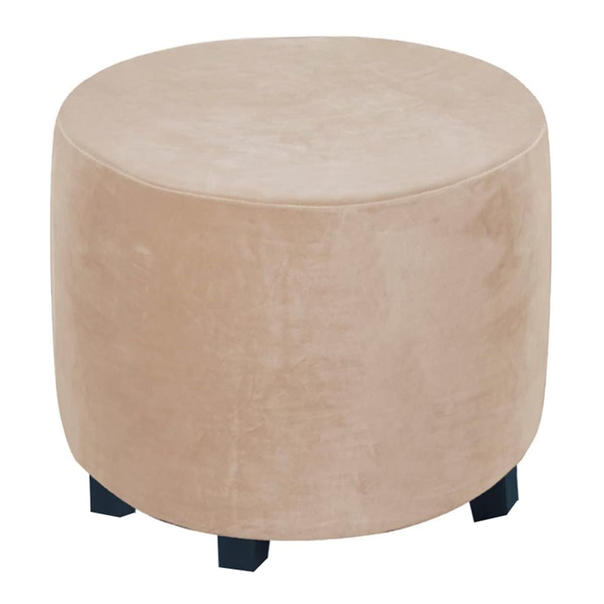 Xgangm Camel 45Cm Round Velvet Ottoman Stool Cover Slipcover Stretch Velvet Round Pouffe Cover Small Footstool Protector Cover Storage Chair Slipcover Washable,