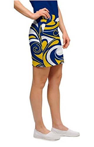 Loudmouth Golf Womens Skorts: Blue & Gold Splash - Size 2