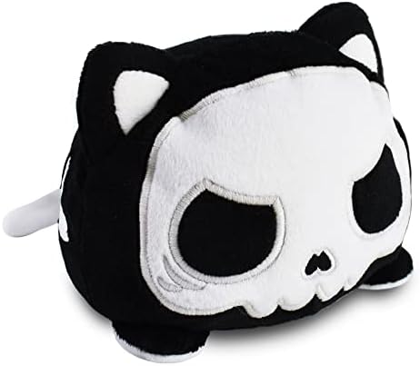 TeeTurtle - The Original Reversible Cat Plushie - White + Skeleton - Glows in the Dark! - Cute Sensory Fidget Stuffed Animals That Show Your Mood - Perfect for Halloween!