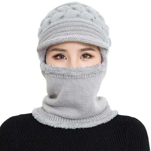 dressify � Women Caps Rabbit Plush Fur Knit Hat for Winter Coat Hat and Scarf Beret Cap Hat Casual Caps Female Neck Grey Color-picture-25