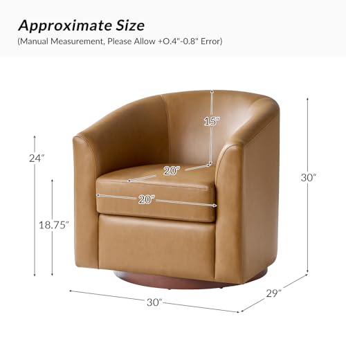 Image of HULALA HOME Faux Leather Swivel Accent Chairs Set of 2 with Solid Wood Base, Round Swivel Barrel Chairs for Living Room and Bedroom, No Assembly Required, Camel