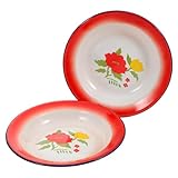 FUNOMOCYA 2piezas Conjunto De Platos Esmaltados Retro Borde Suave Bandejas Vintage Decorativas Para Servir Ensaladas Pasta y Snacks Cocina y Exterior