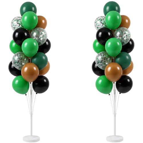 Image of Hiins Green Brown Balloon Stand Kit for Floor and Table with Base for Party Decor