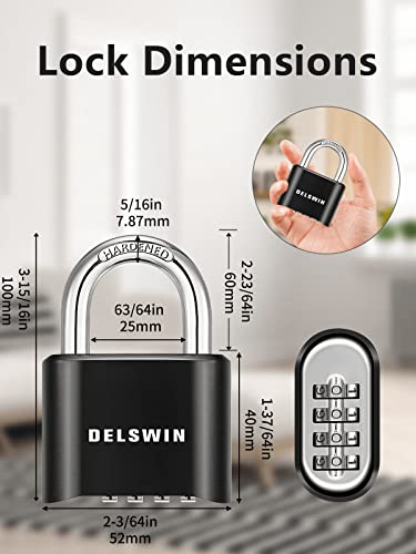 Image of DELSWIN 4-Digit Combination Lock Outdoor Padlock - Heavy Duty Locker Lock with Hardened Steel Shackle, Waterproof Combo Lock for Gym Locker, Hasp Storage, Shed, Fence, Gate (Black,5Pcs)
