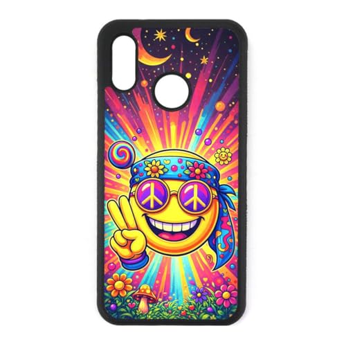FunKaz Coque pour Huawei P20 Lite - Smiley Peace and Love - Coque Noire TPU
