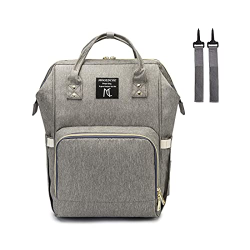 Image of Diaper Bag Backpack for Boy and Girl, Nanrui 25L Roomy Waterproof Nappy Bag for Baby Backpack Travel Backpack with 2 Stroller Straps- Light Grey