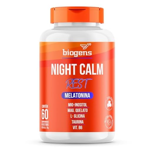 Night Calm Rest Melatonina, mio-inositol, Magnésio Quelato, L-Glicina, Taurina e Vitamina B6, 60 comprimidos, Biogens