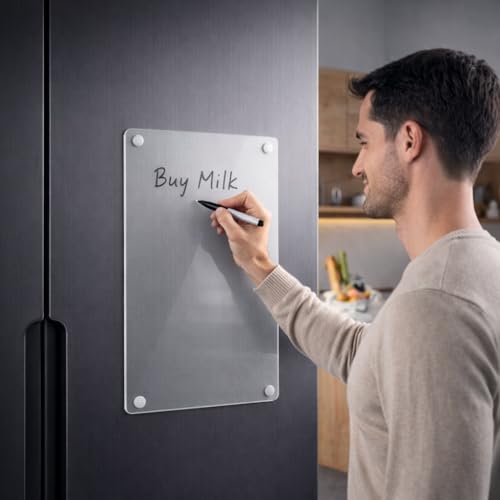 Image of Magnetic Transparent Acrylic Fridge Board & Planner | A4 Fridge Writing Board | A4 Acrylic Magnetic Fridge Photo Frame | Magnetic White Board for Fridge A4 | Clear