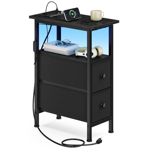 SONGMICS LED Side Table with Drawers
