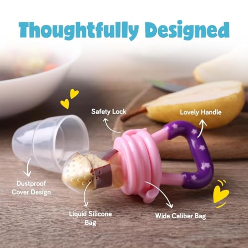 Image of Novo Baby Soft Silicone Baby Fruit & Food Feeder | 1 PCS Silicone Food Dispensing Spoon 90ML | 2 PC Spoons BPA-Free Finger Toothbrush | Baby Feeding Set (Multicolor)