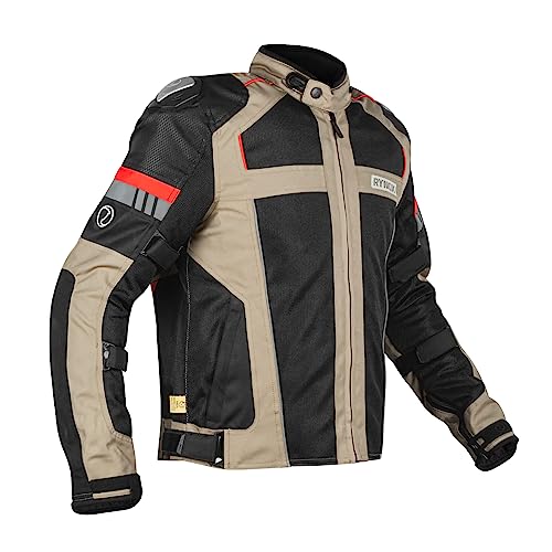 Image of Rynox Storm Evo Jacket - Mesh Motorcycle Touring Jacket with Impact Protection and Abrasion Resistance - Sand Brown Black, Small