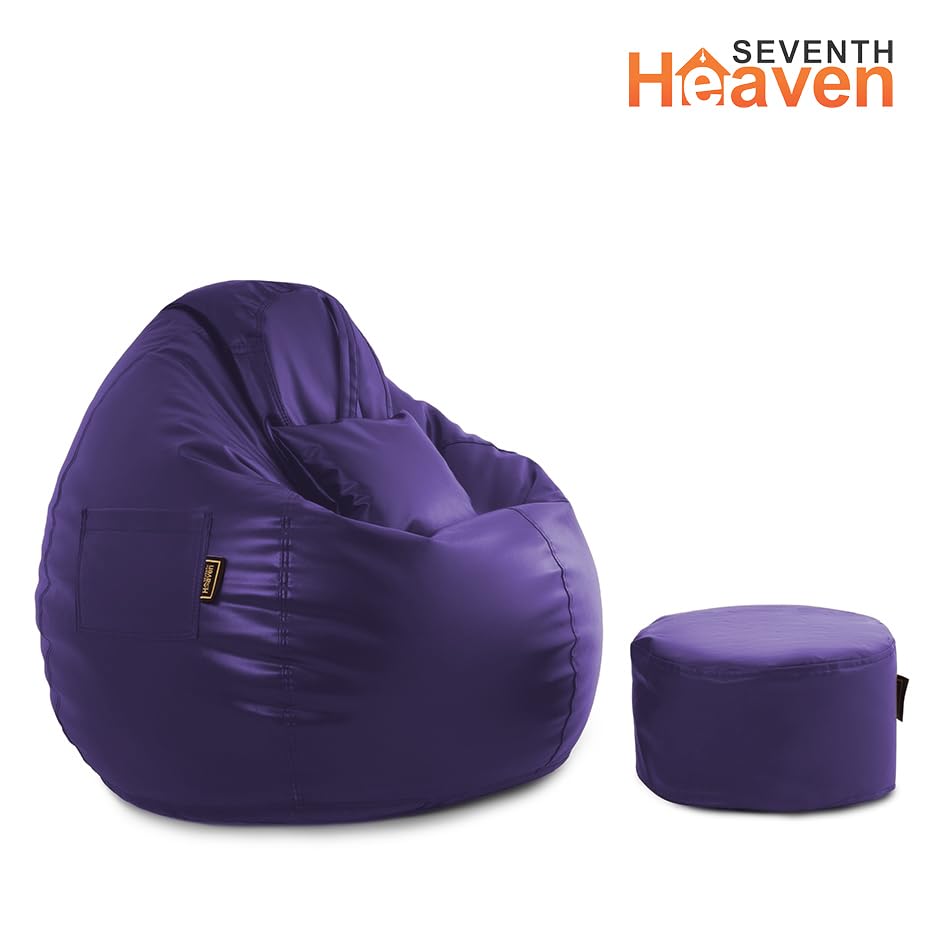 Image of Seventh Heaven 3XL Bean Bag Cover with Footrest and Cushion (Without Beans) | Premium Scratch Resistant Leatherette | (Leatherette Fabric - Purple)