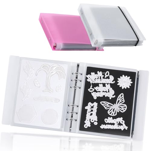 Image of UNIMEIX 24 Pcs Magnetic Sheets for Die Storage with Transparent and Pink Binder Covers, Stamp and Die Storage Pockets Storage for Card Making Supplies(0.8 mm Thickness)
