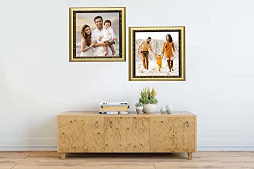 Image of set of 2 12x12 Inch Dark Golden Color flexiable Glass (acrylic) & synthetic wood customized Modern Collage Photo Frames for Wall Hanging