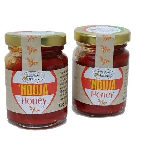 Nduja of Spilinga with Honey | Spicy Spreadable Italian Sausage - Italian Artesian Food - Gourmet Delicatessen- 100% Made Italy - Typical Calabrian Product - Delizie Vaticane Di Tropea. (2x 90g)