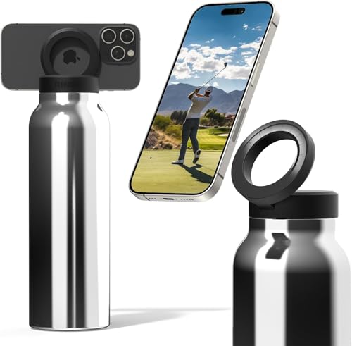 Ringo Insulated Water Bottle | Compatible MagSafe With Phone Holder | Stainless Steel Water Bottle With Magnetic Phone Tripod Mount | Hot 12H, Cold 24H, 360° Rotate - Stainless Steel 24oz