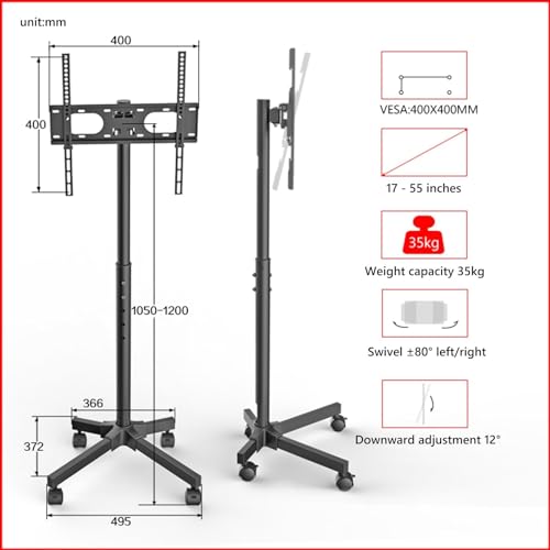 Soporte móvil para TV de piso para pantallas 17-55 pulg miniatura 2